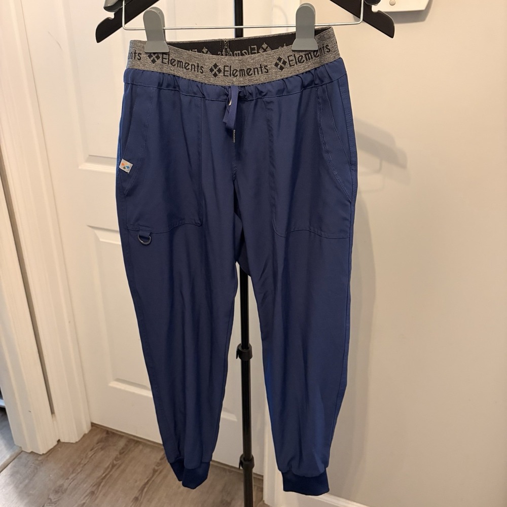 Elements Select Navy Blue Jogger Scrub Pants Small Petite 4 Way Stretch ES2386P